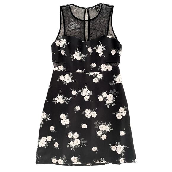 EXPRESS Black Mesh Floral Dress Womens Size 4 - Picture 1 of 7